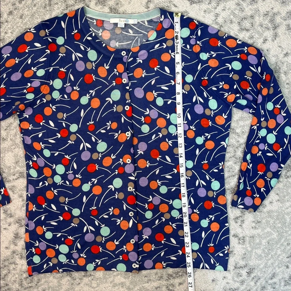 BODEN CARDIGAN 100% WOOL BUTTON DOWN LIGHTWEIGHT BLUE FLORAL DOTS SZ 14